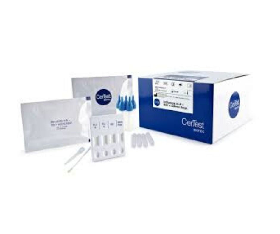 CerTest Influenza A+B+RSV+Adeno Resp. Combo Card Test.